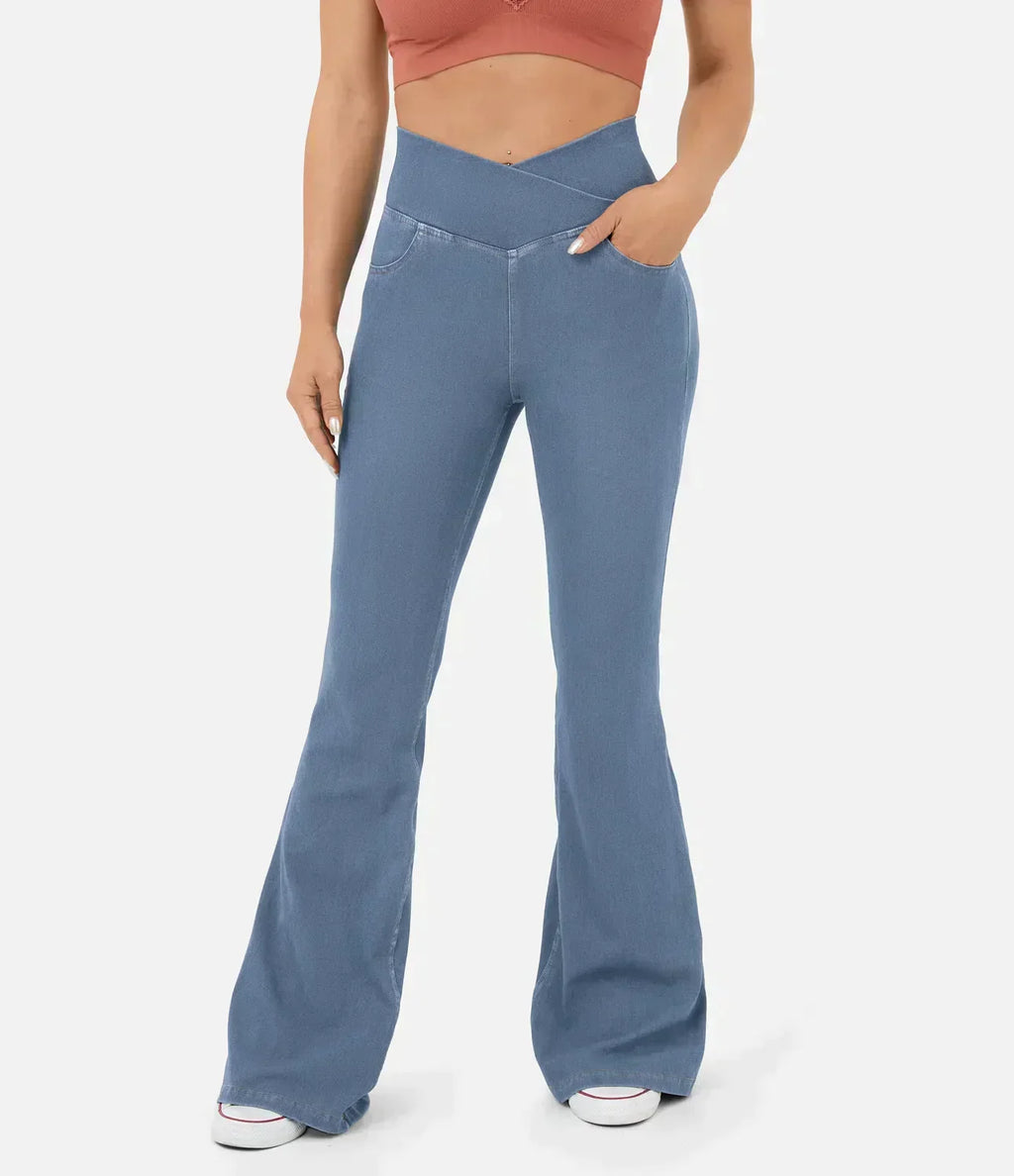 Women's High-Waist Bootcut Jeans with Stretch and Pockets
