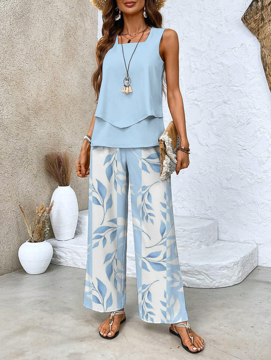 Women's Wide-Leg Two-Piece Co-Ord Set with Sleeveless Top