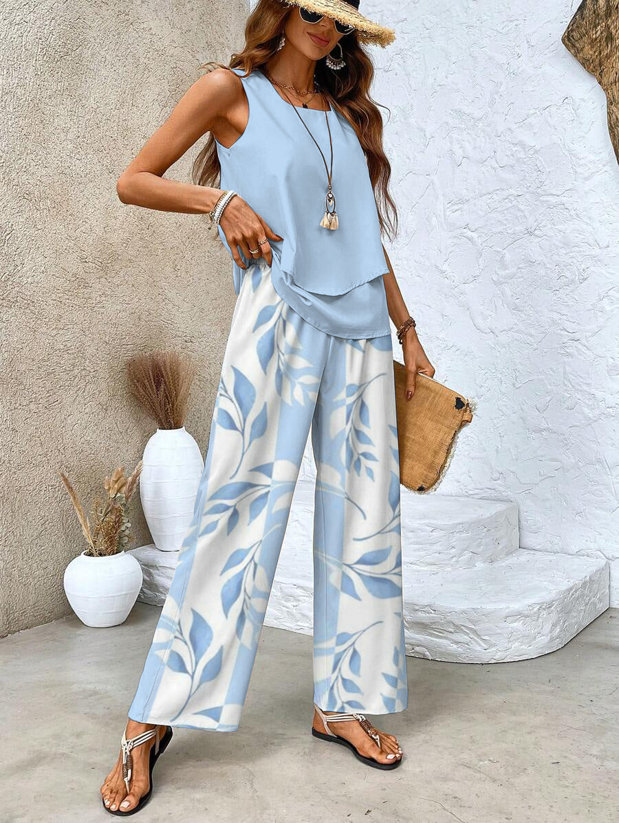 Women's Wide-Leg Two-Piece Co-Ord Set with Sleeveless Top