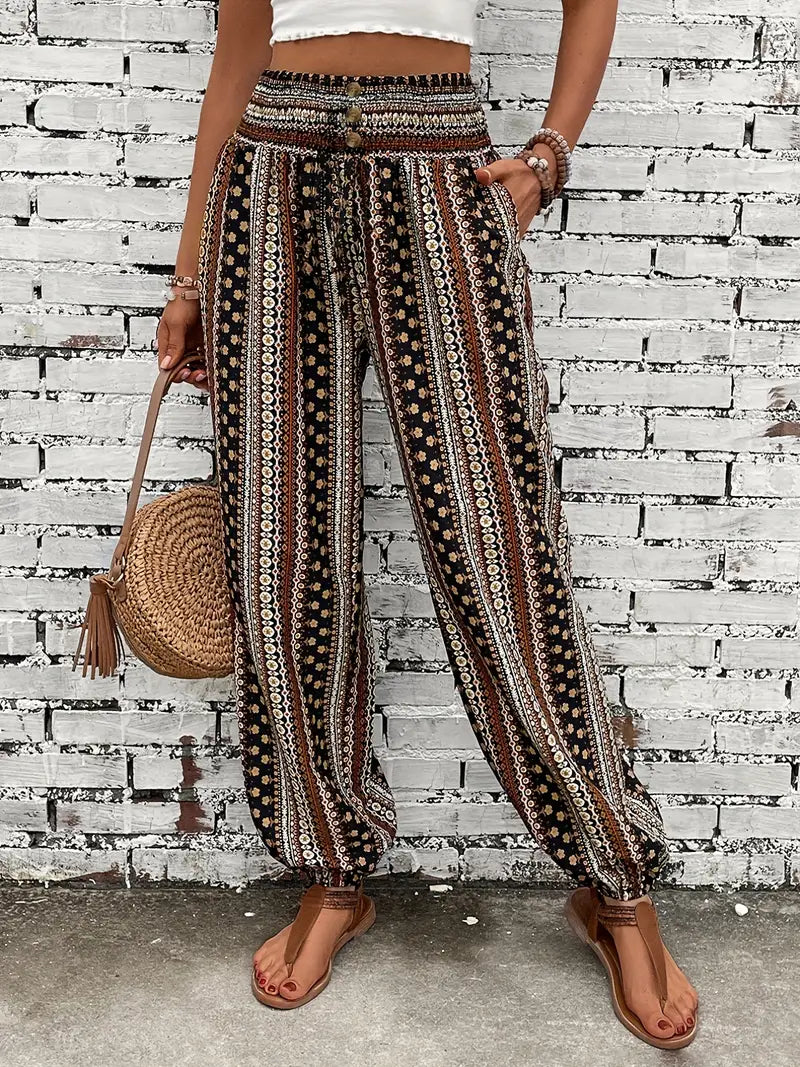 Boho-Chic Women's Pants with Graphic Print – Solara