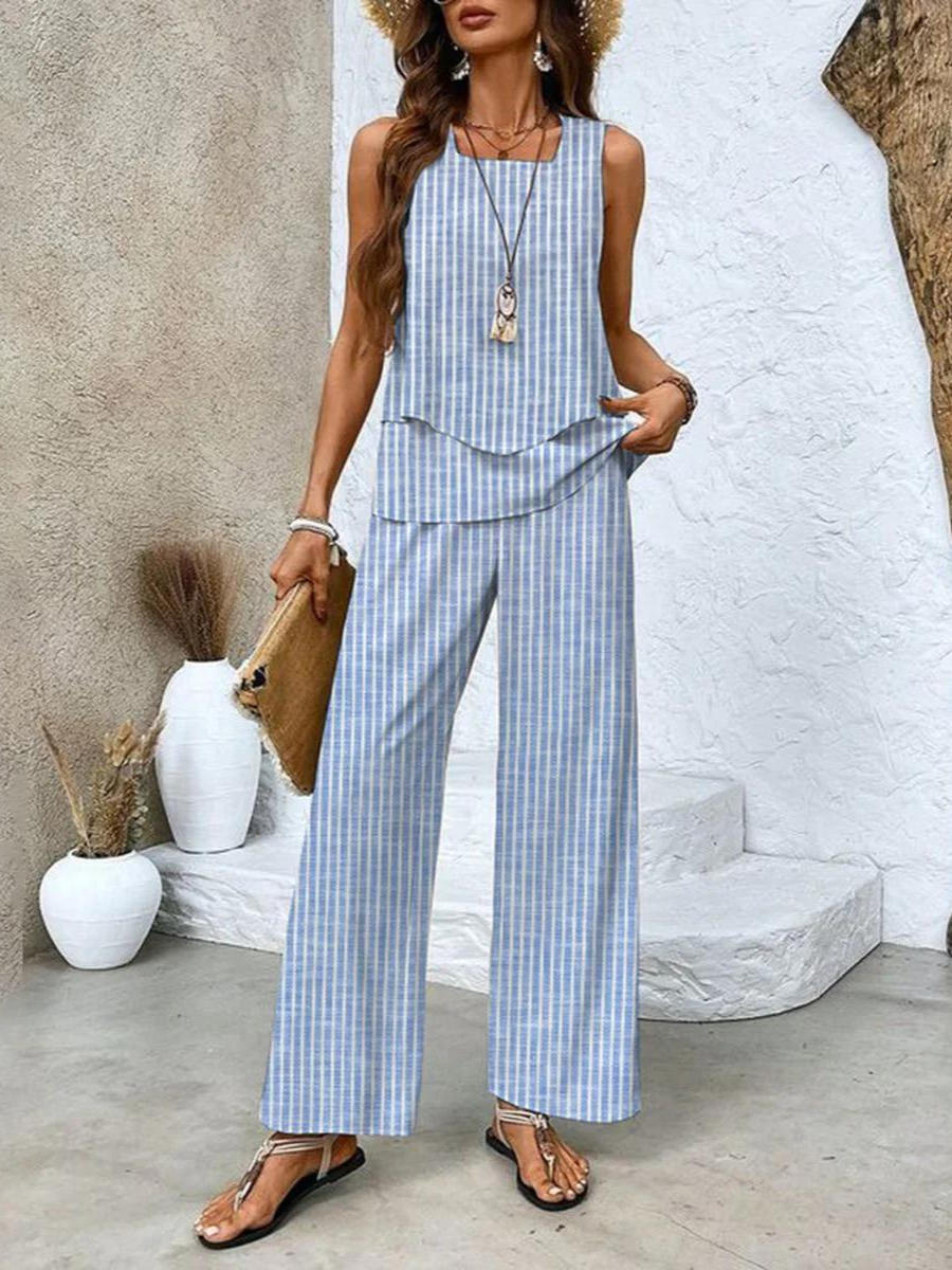 Women's Wide-Leg Two-Piece Co-Ord Set with Sleeveless Top