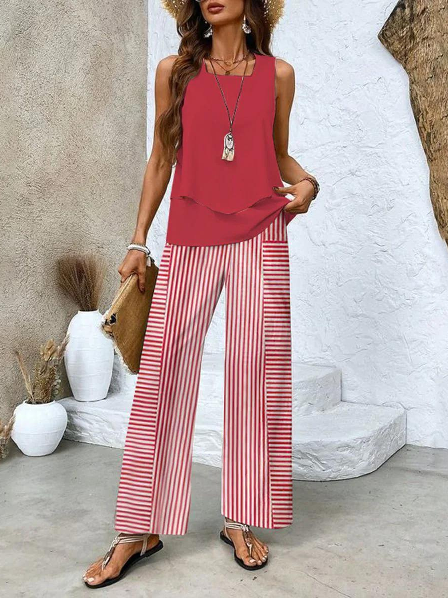 Women's Two-Piece Co-ord Set with Wide-Leg Trousers
