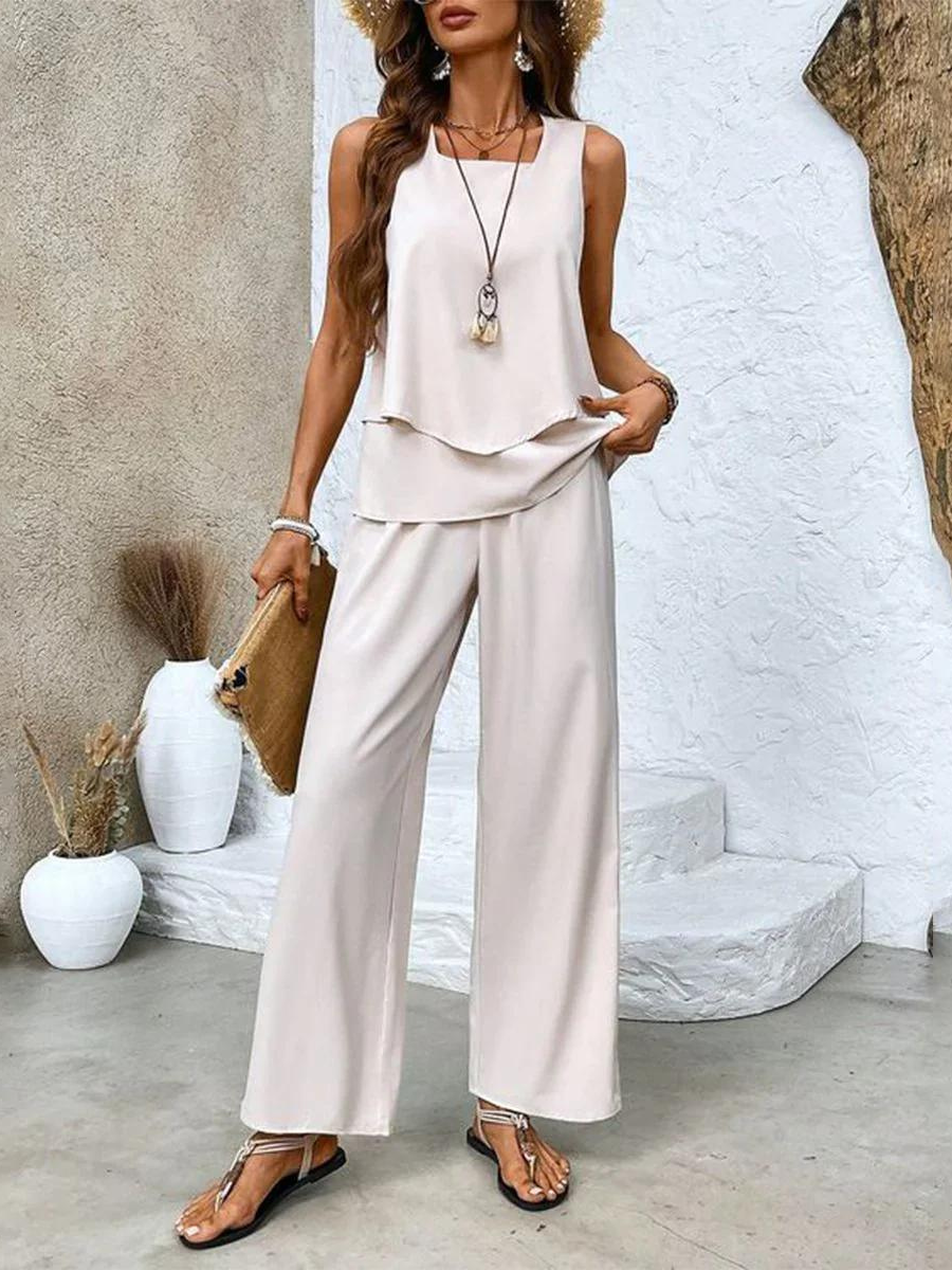Women's Two-Piece Co-ord Set with Wide-Leg Trousers
