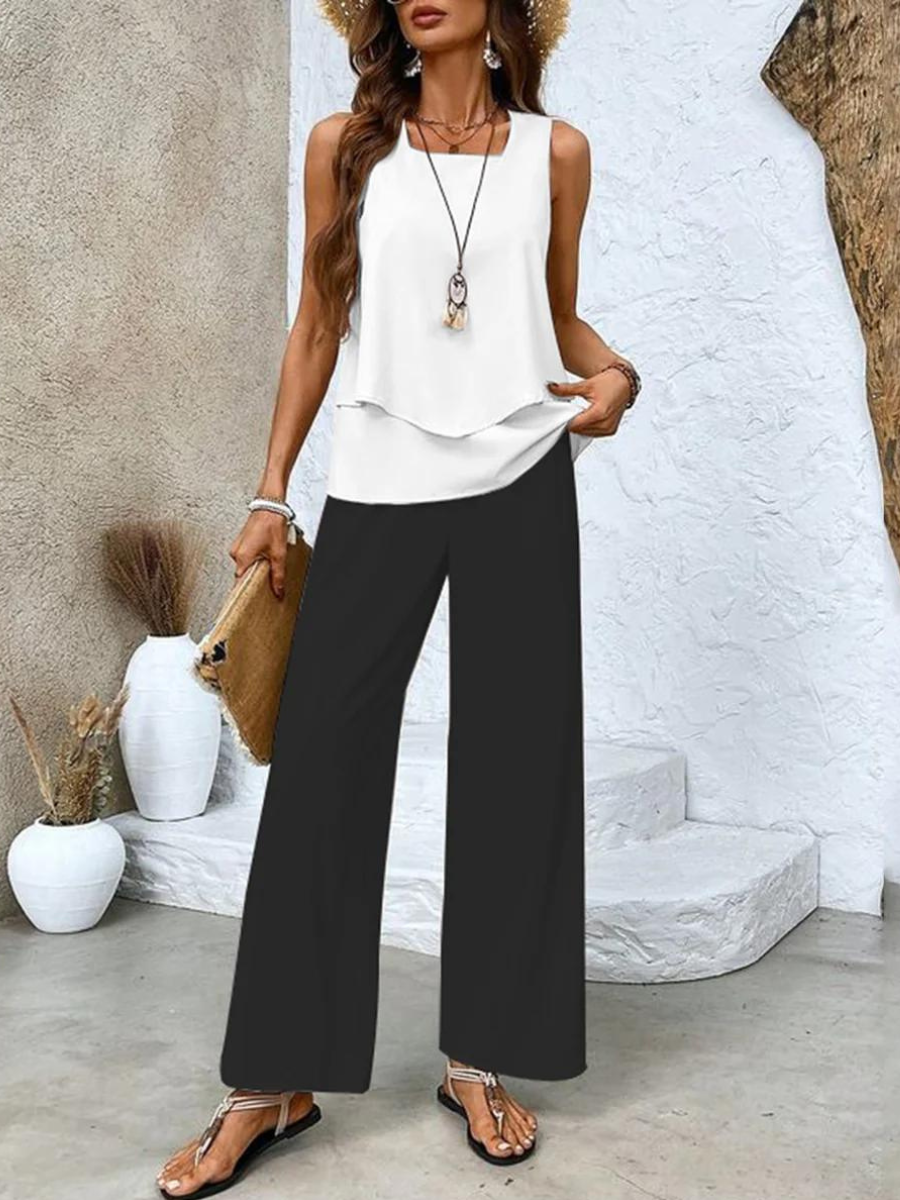 Women's Wide-Leg Two-Piece Co-Ord Set with Sleeveless Top