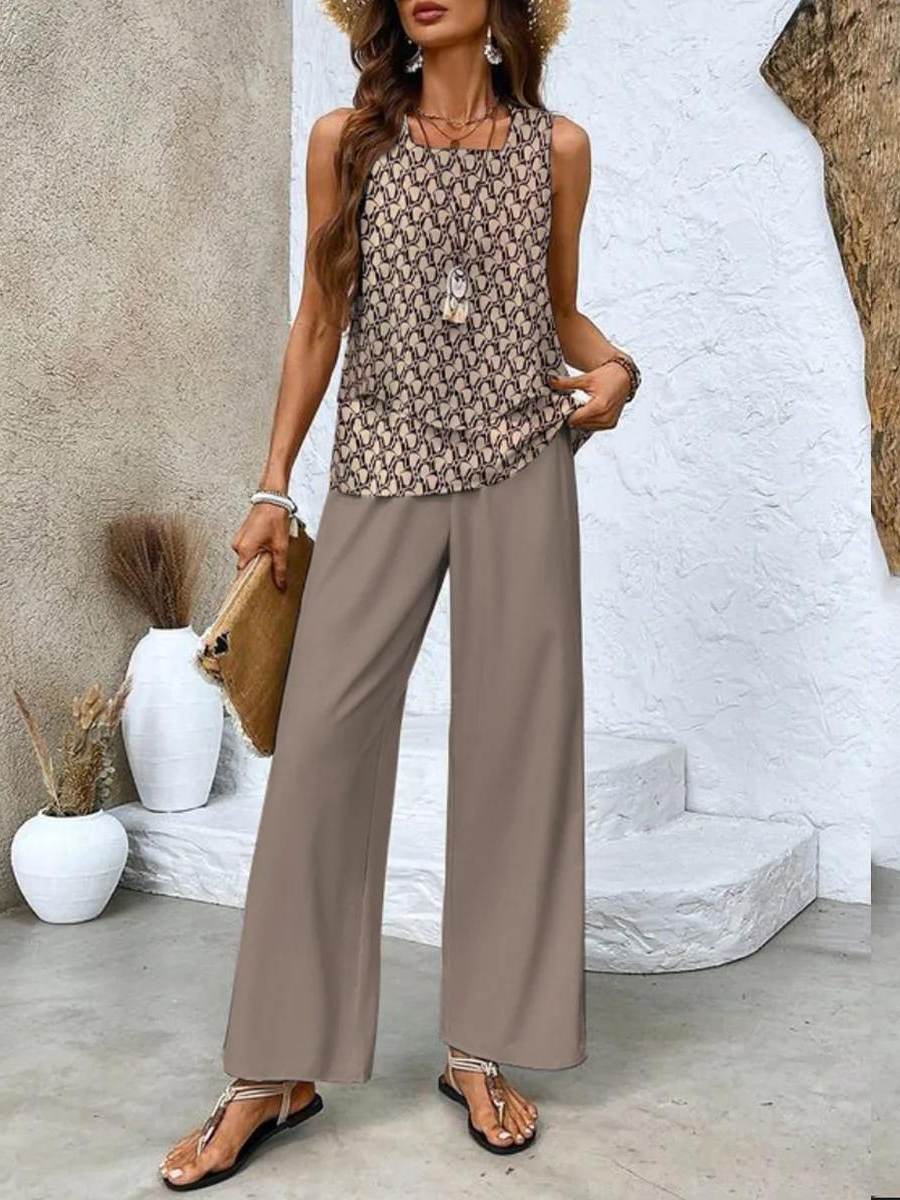 Women's Wide-Leg Two-Piece Co-Ord Set with Sleeveless Top