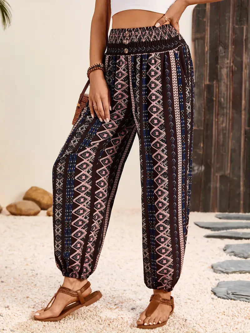 Boho-Chic Women's Pants with Graphic Print – Solara