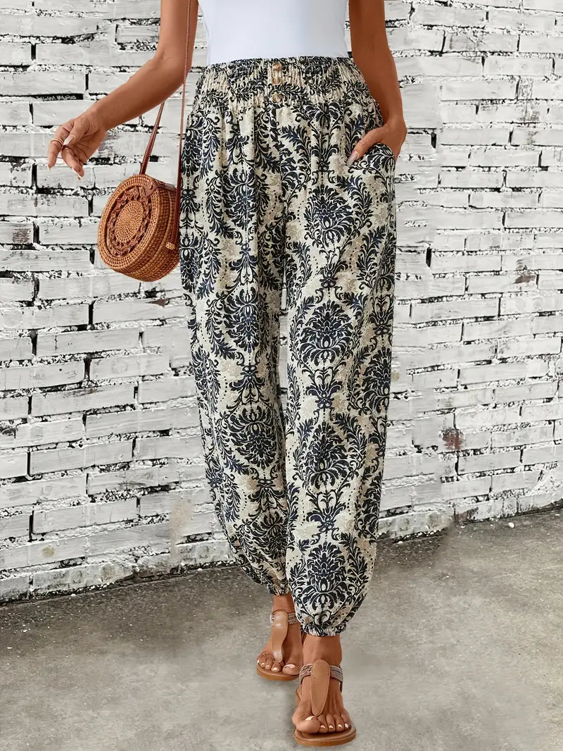 Boho-Chic Women's Pants with Graphic Print – Solara
