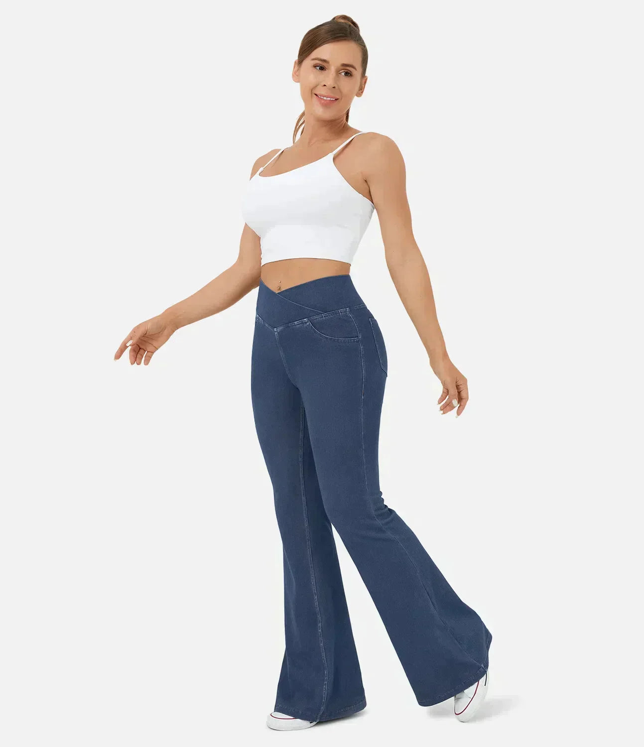 Women's High-Waist Bootcut Jeans with Stretch and Pockets