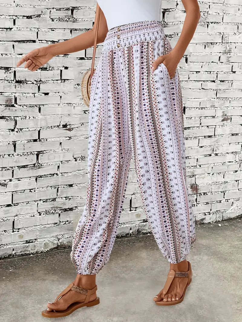 Boho-Chic Women's Pants with Graphic Print – Solara