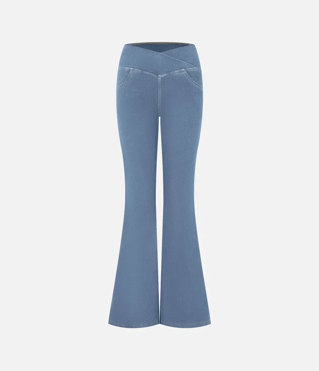 Women's High-Waist Bootcut Jeans with Stretch and Pockets