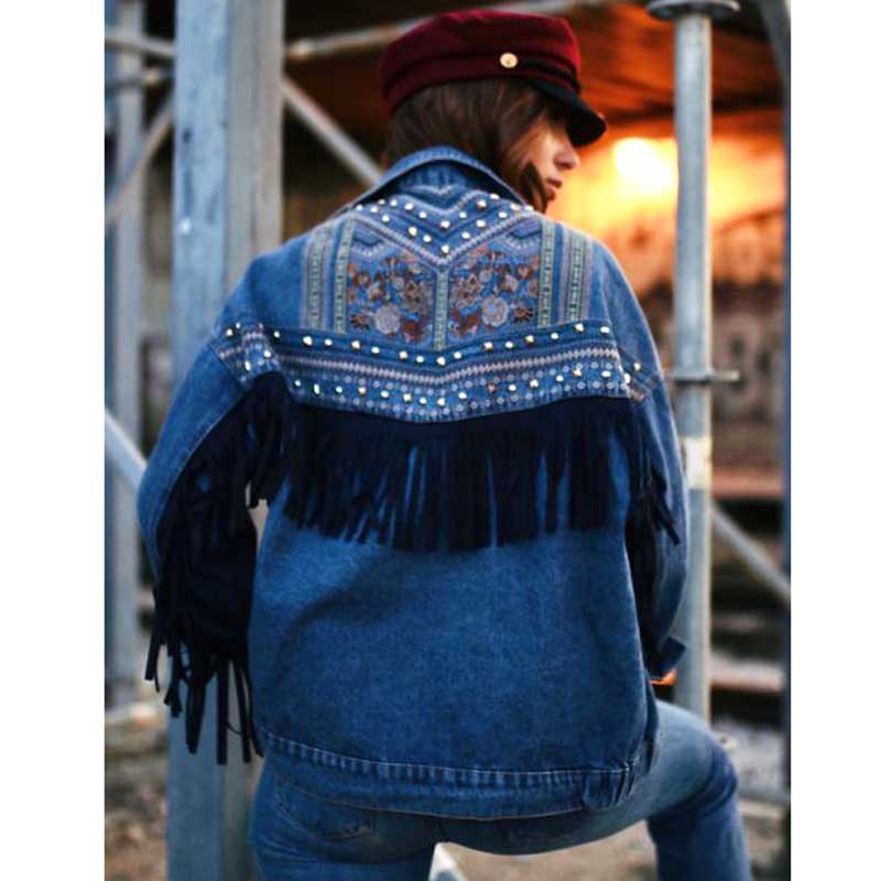 Boho Brooklynn Denim Jacket | A Unique Jacket with Floral Print and Fringes