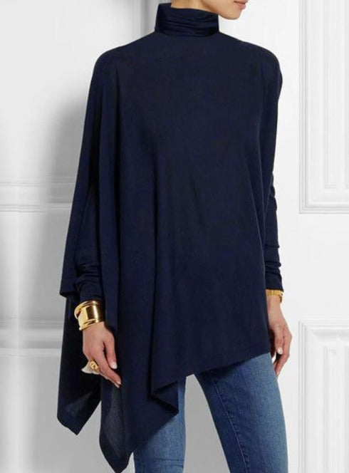 Women's Asymmetric High-Neck Fleece Top with Shoulder Buttons