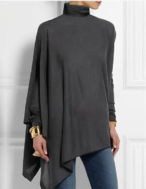 Women's Asymmetric High-Neck Fleece Top with Shoulder Buttons
