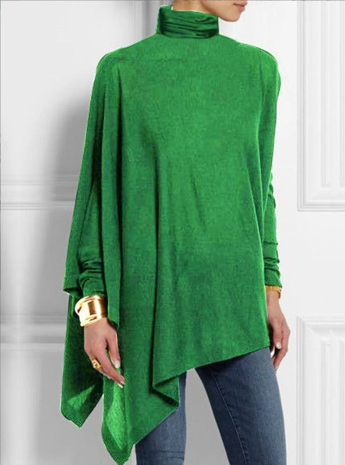 Women's Asymmetric High-Neck Fleece Top with Shoulder Buttons