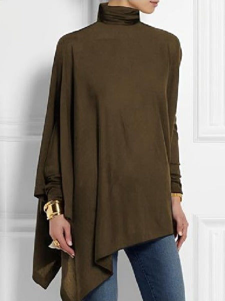 Women's Asymmetric High-Neck Fleece Top with Shoulder Buttons