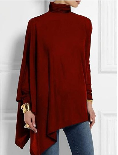 Women's Asymmetric High-Neck Fleece Top with Shoulder Buttons
