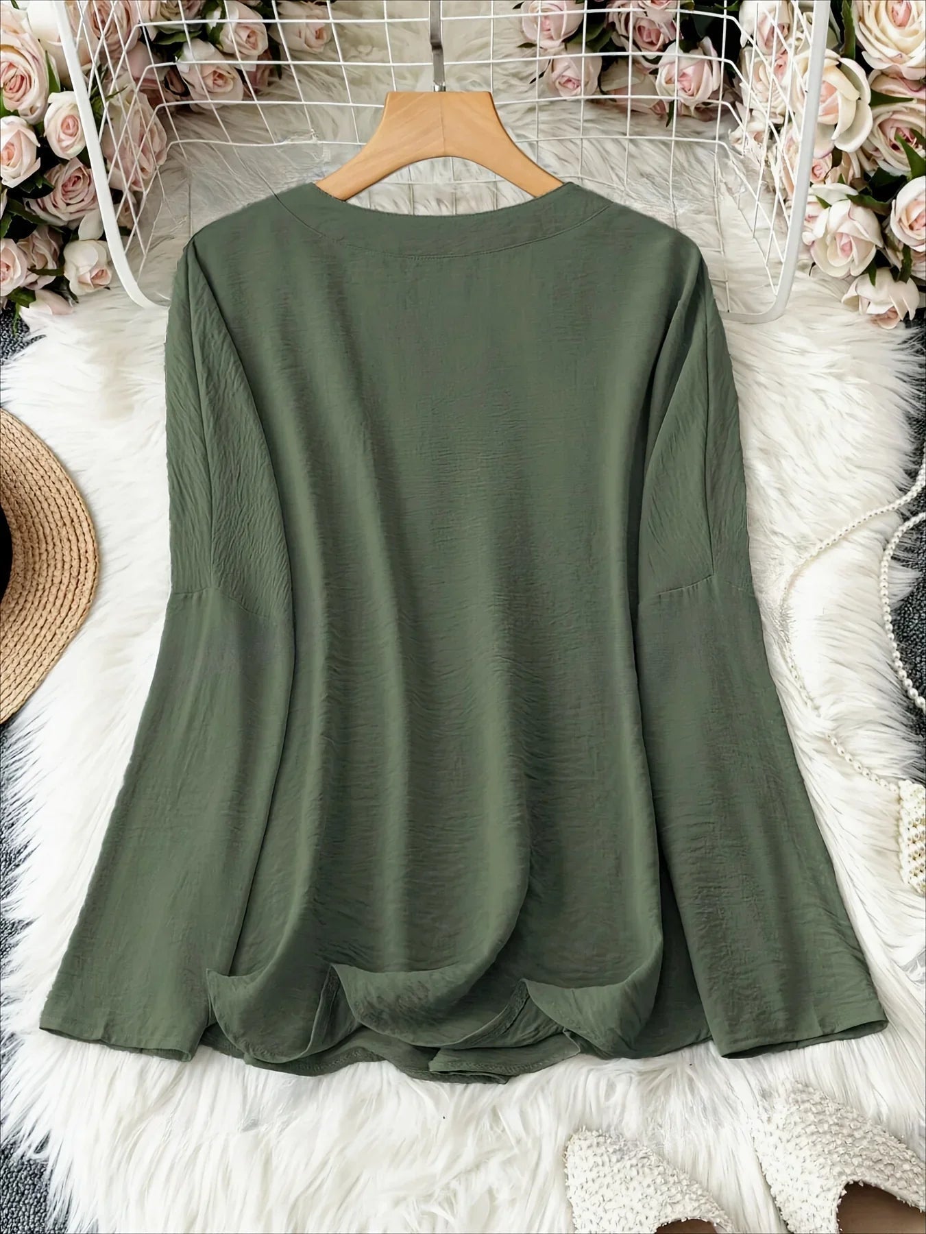 Women's Long Sleeve V-Neck Blouse in Lightweight Fabric