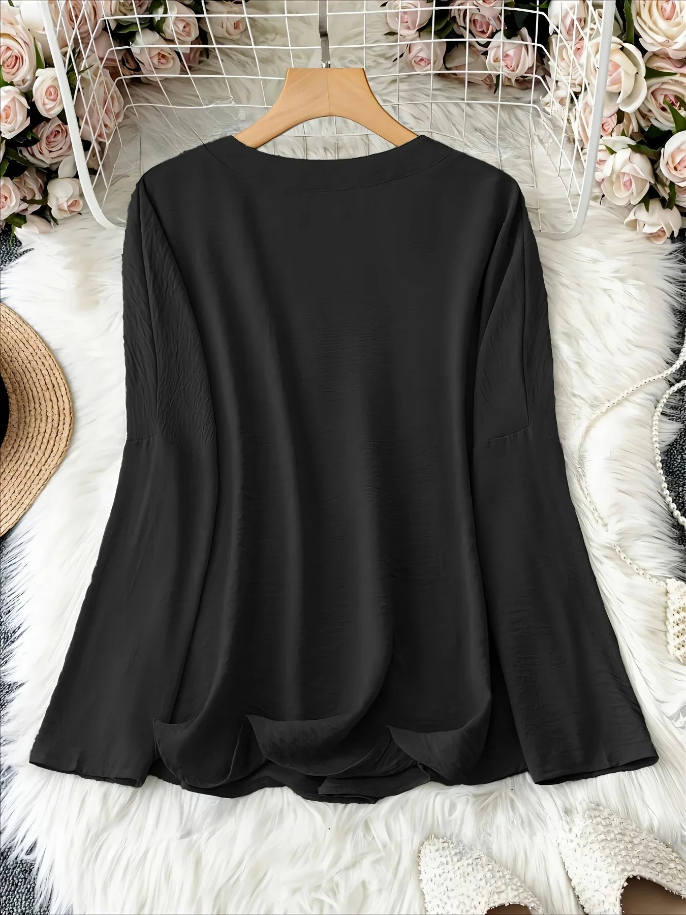Women's Long Sleeve V-Neck Blouse in Lightweight Fabric