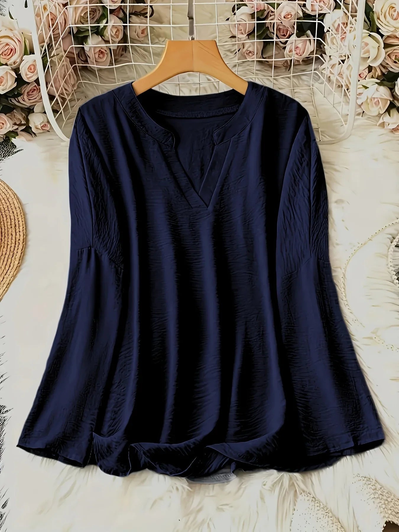 Women's Long Sleeve V-Neck Blouse in Lightweight Fabric