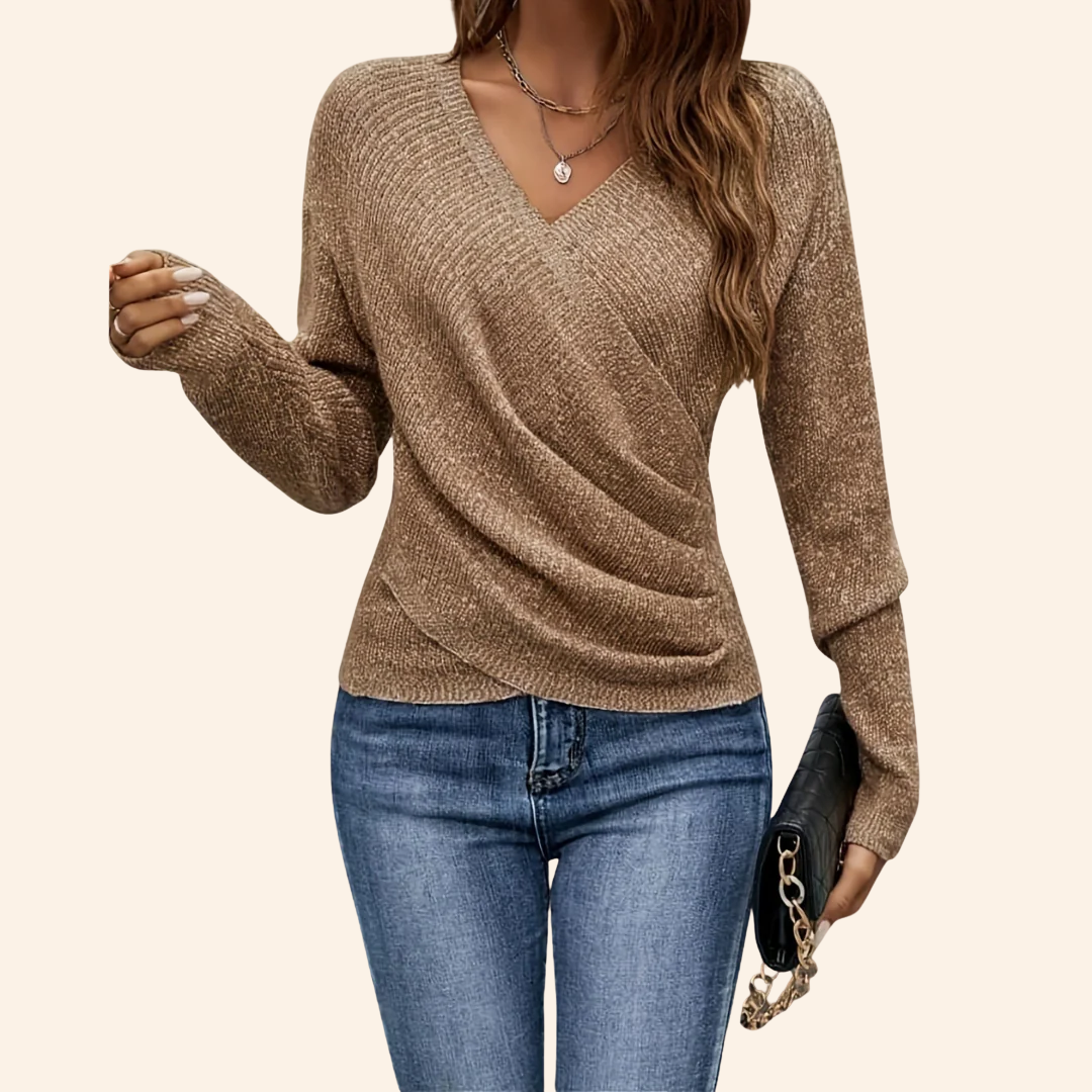 Women's V-Neck Wrap Top with Soft Draping
