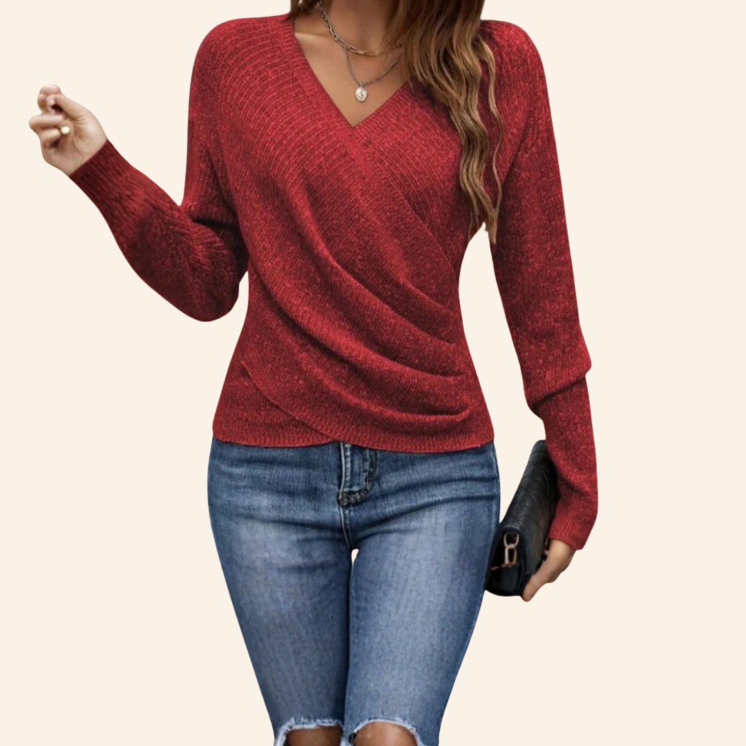 Women's V-Neck Wrap Top with Soft Draping