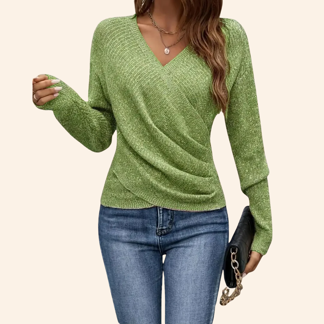 Women's V-Neck Wrap Top with Soft Draping