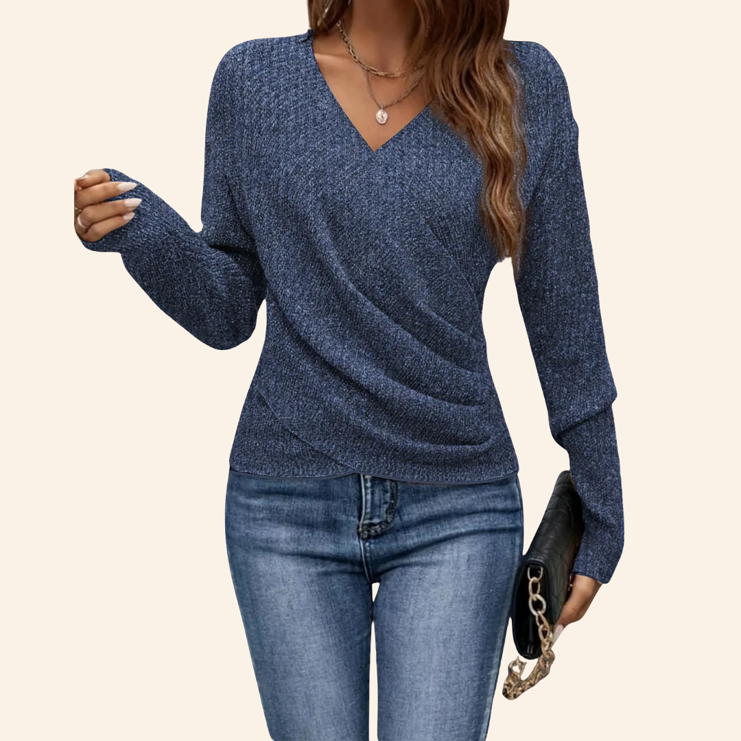 Women's V-Neck Wrap Top with Soft Draping