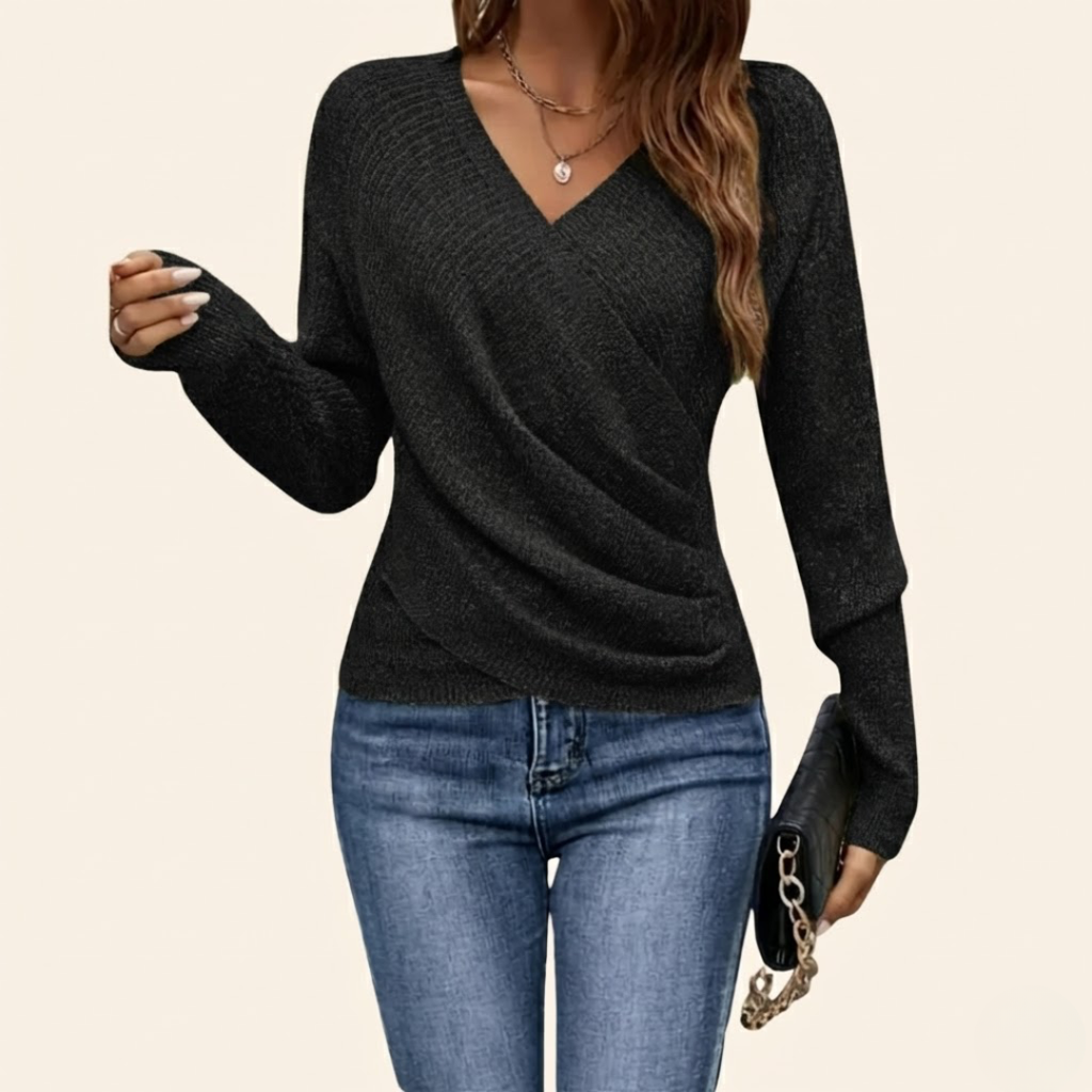 Women's V-Neck Wrap Top with Soft Draping