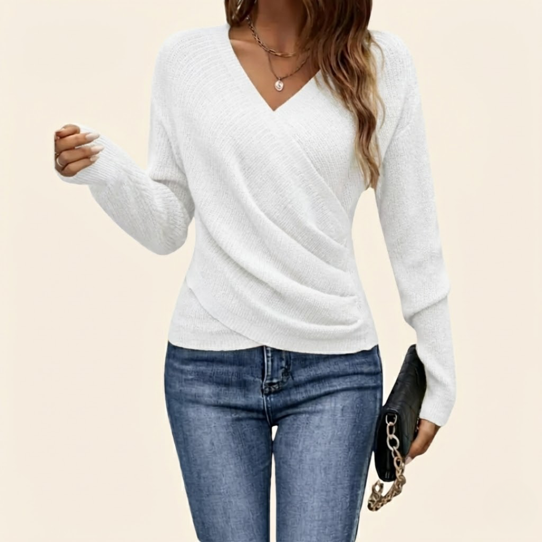 Women's V-Neck Wrap Top with Soft Draping