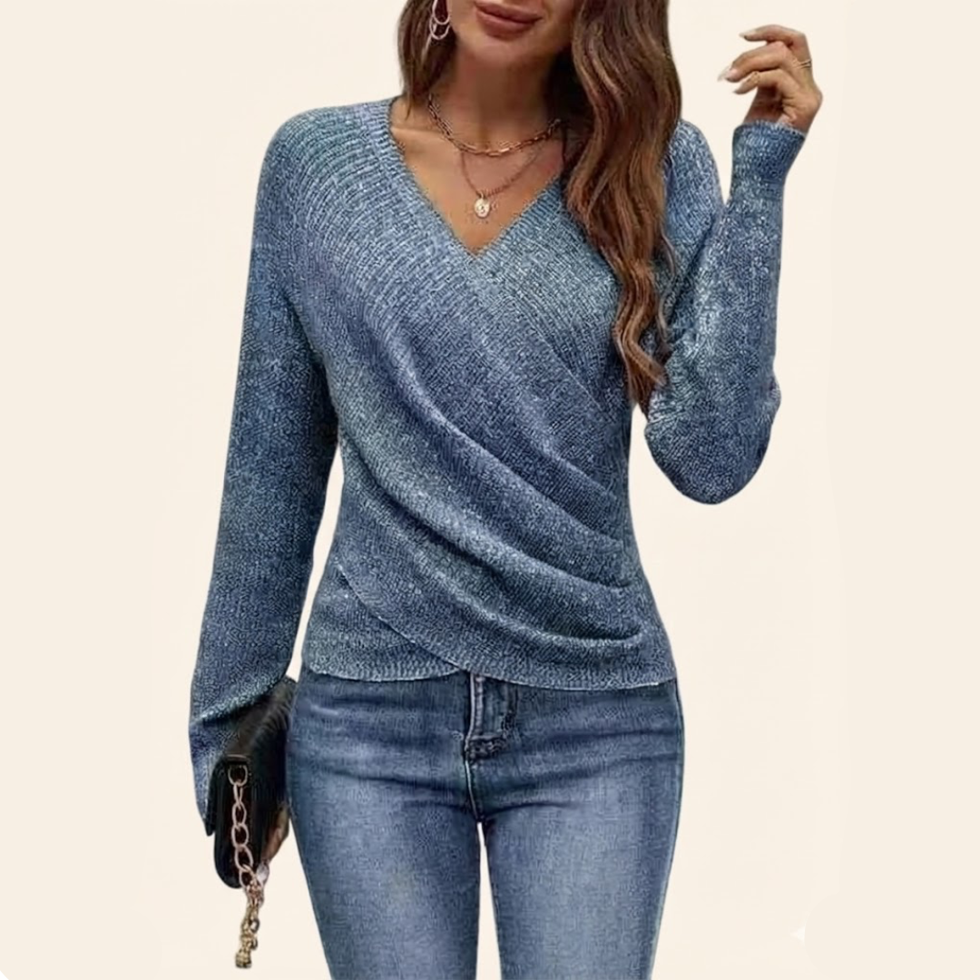 Women's V-Neck Wrap Top with Soft Draping