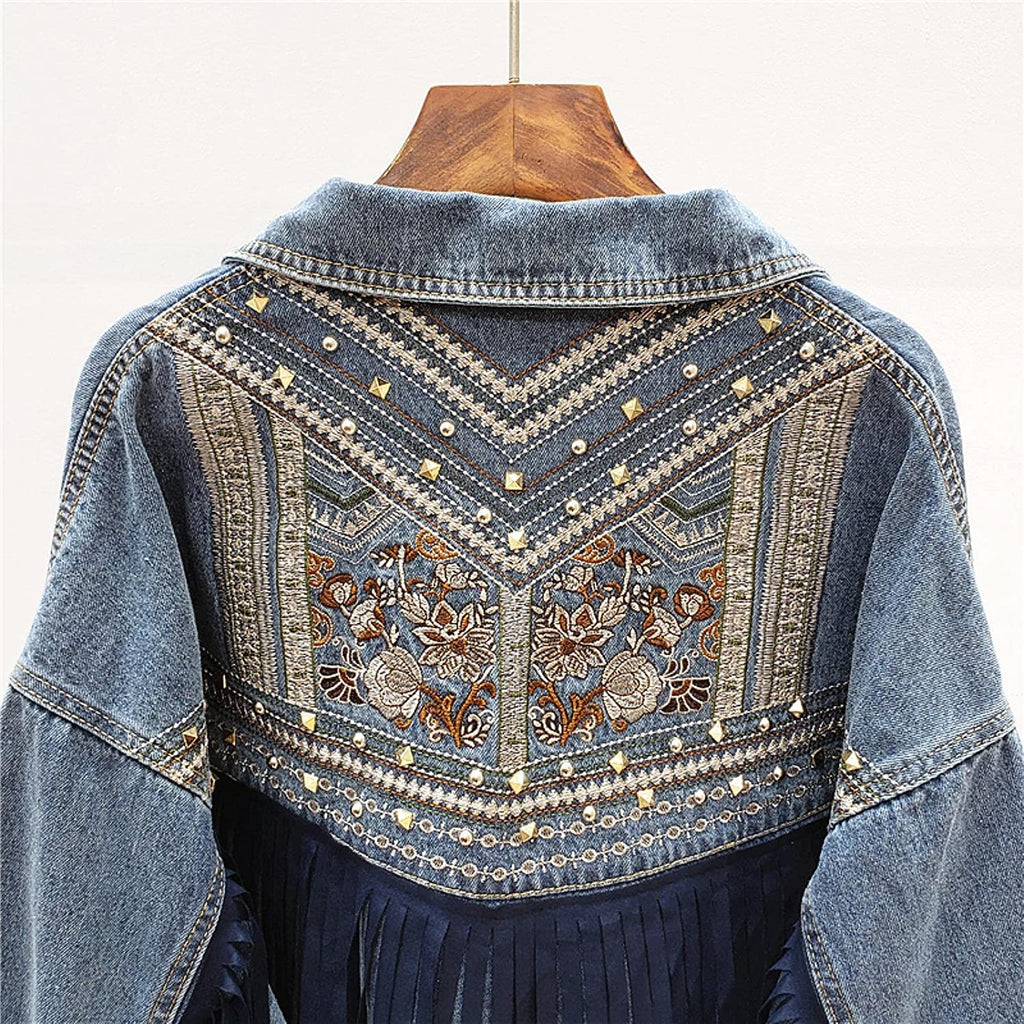 Boho Brooklynn Denim Jacket | A Unique Jacket with Floral Print and Fringes