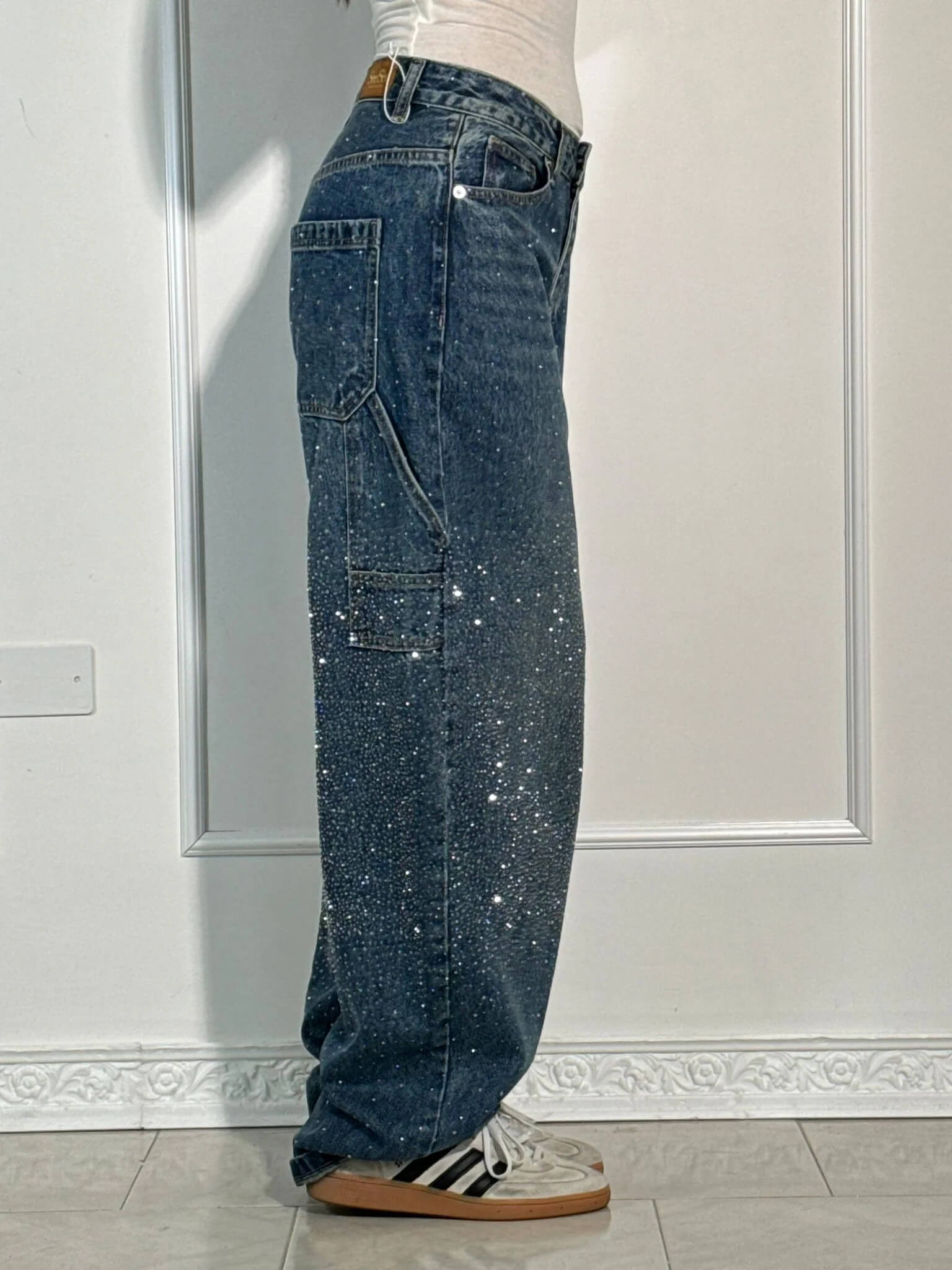 Women's Baggy Wide-Leg Jeans with Sparkly Detail