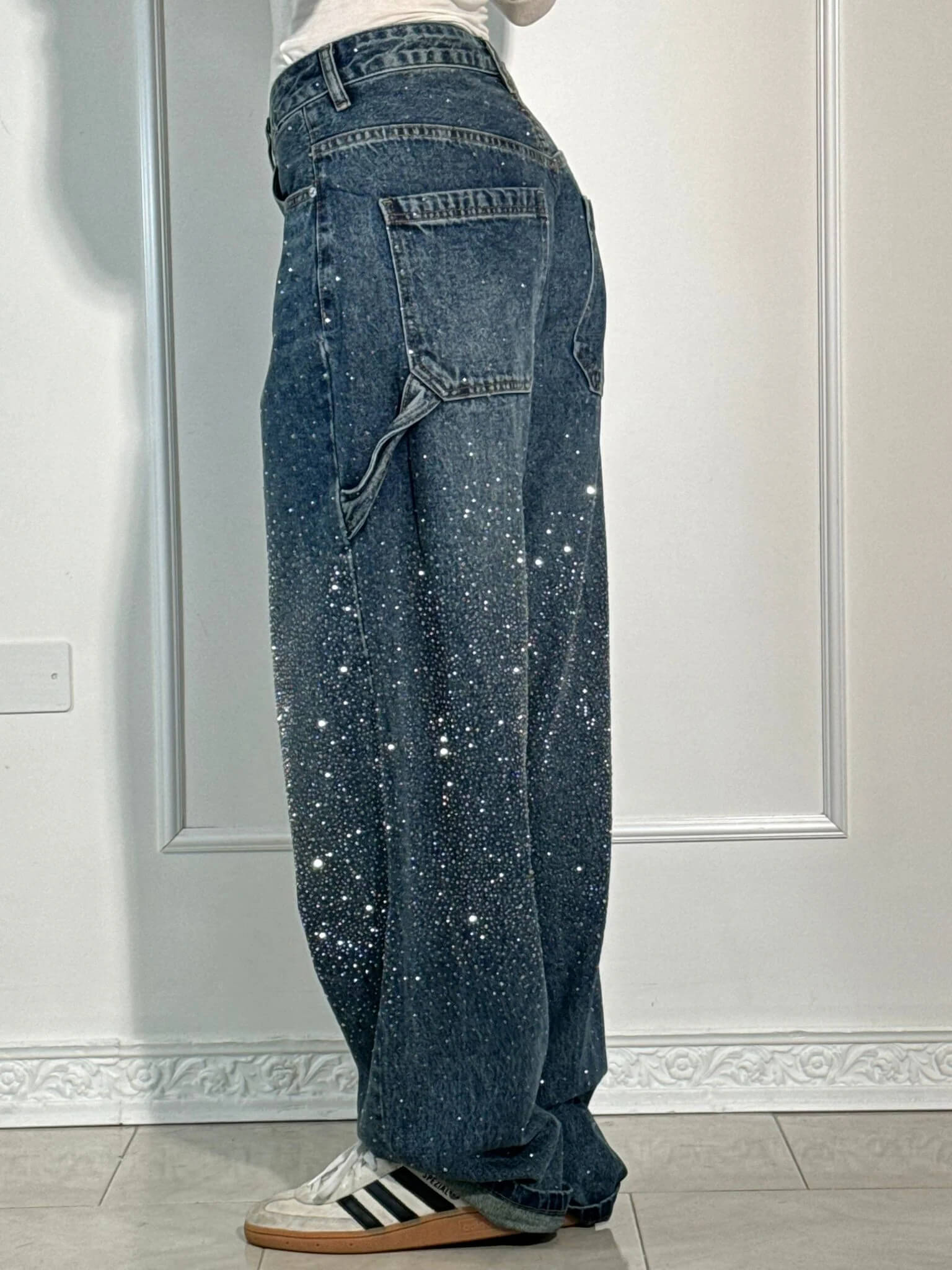 Women's Baggy Wide-Leg Jeans with Sparkly Detail