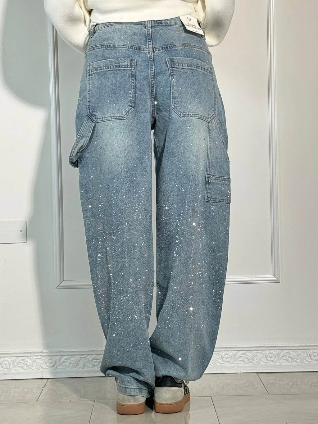 Women's Baggy Wide-Leg Jeans with Sparkly Detail