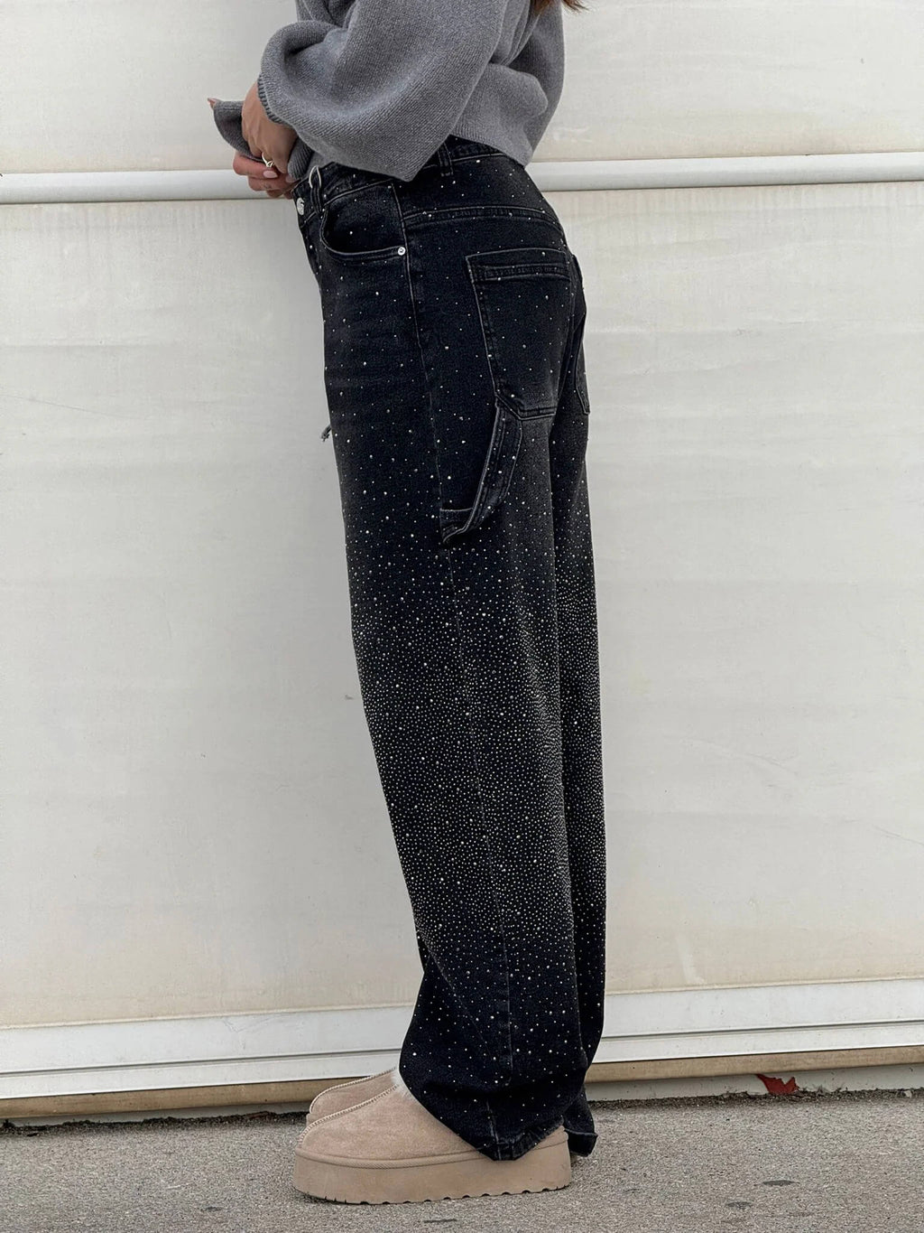 Women's Baggy Wide-Leg Jeans with Sparkly Detail