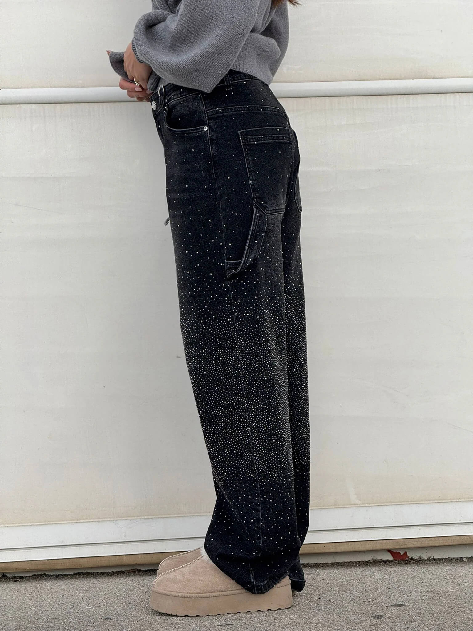 Women's Baggy Wide-Leg Jeans with Sparkly Detail