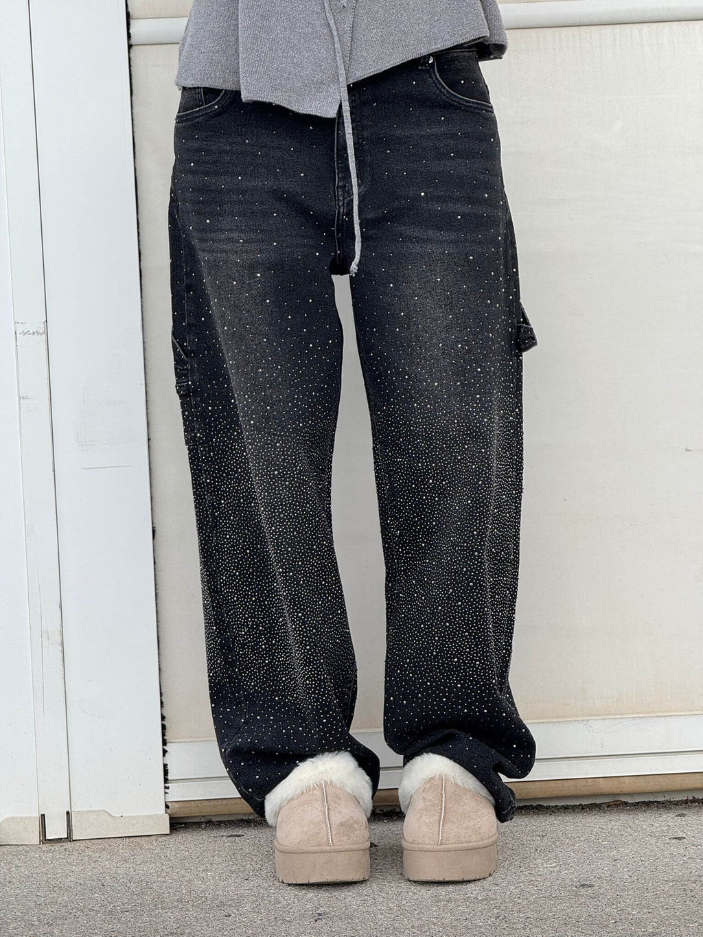 Women's Baggy Wide-Leg Jeans with Sparkly Detail