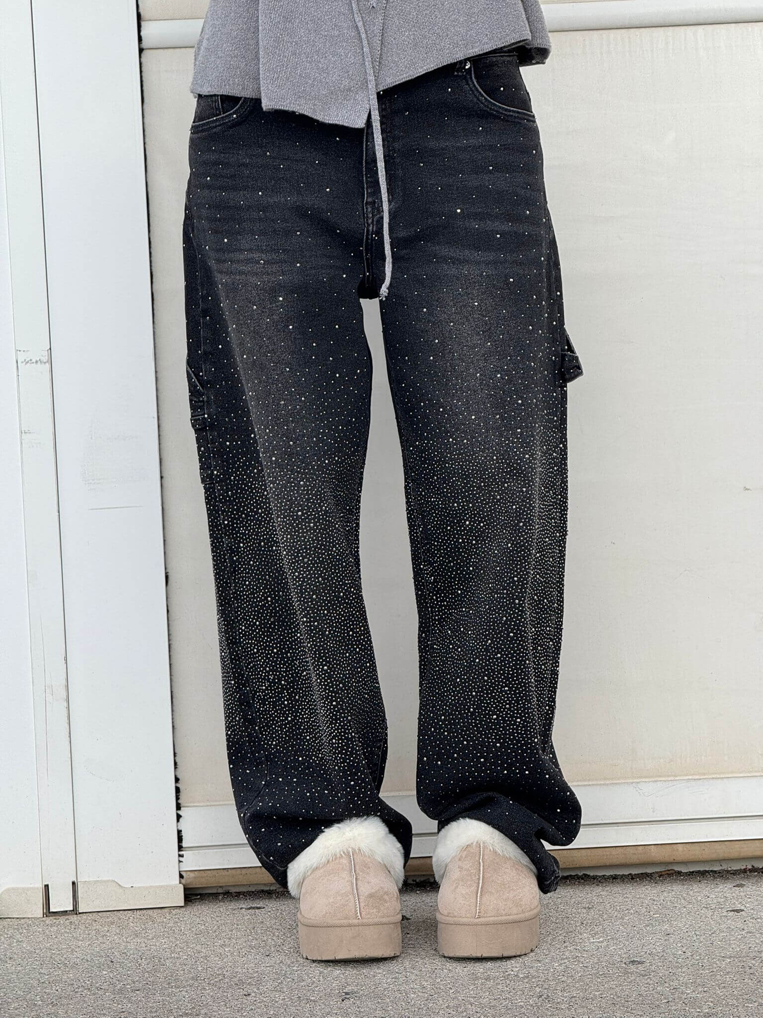 Women's Baggy Wide-Leg Jeans with Sparkly Detail