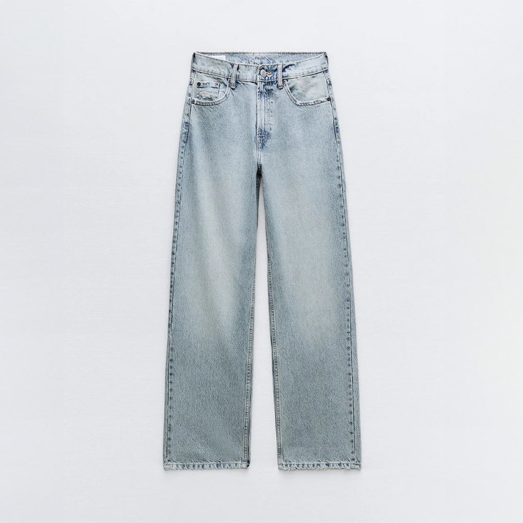 Women's Straight Leg High-Waisted Distressed Patchwork Jeans