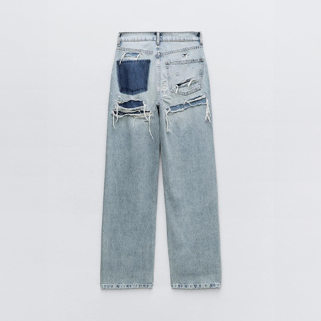 Women's Straight Leg High-Waisted Distressed Patchwork Jeans