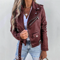 Women's Faux Leather Biker Jacket with Asymmetric Zip and Belt