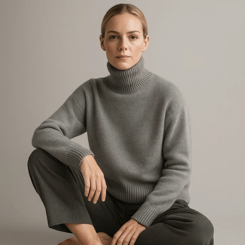 Women's Soft Ribbed Roll Neck Jumper with Relaxed Fit