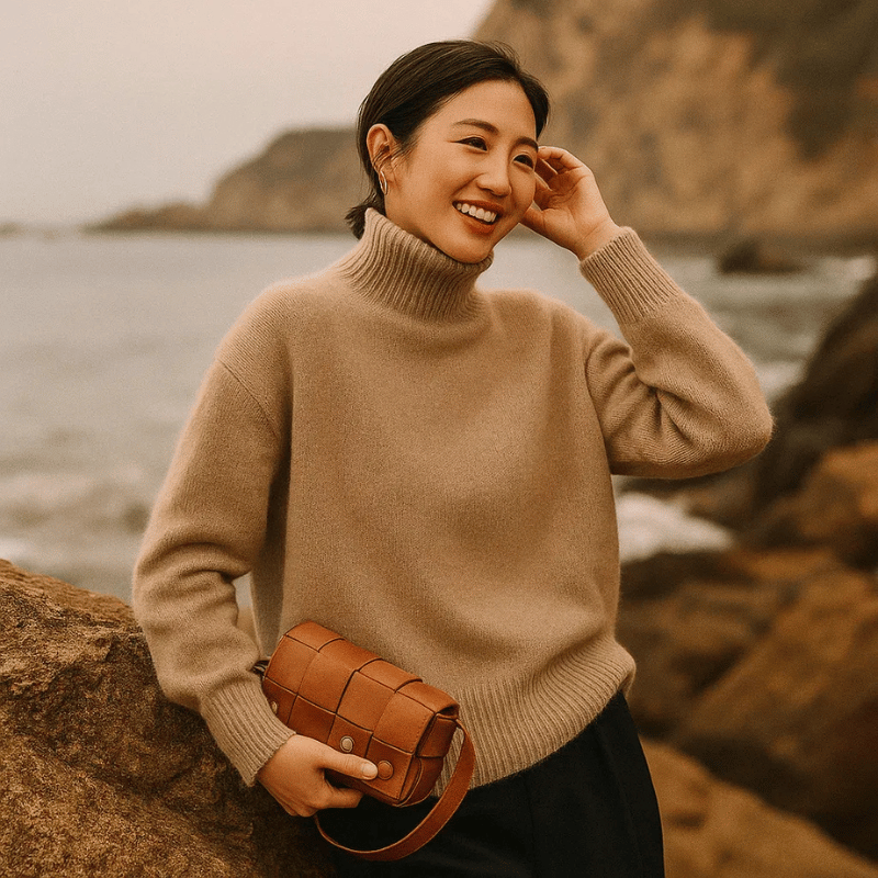 Women's Soft Ribbed Roll Neck Jumper with Relaxed Fit
