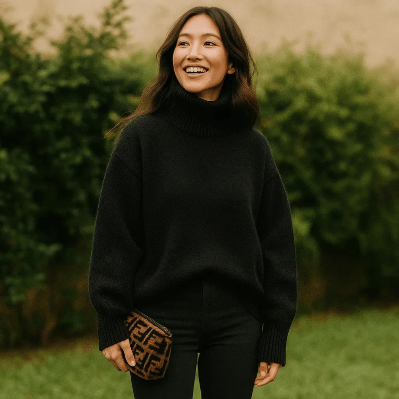 Women's Soft Ribbed Roll Neck Jumper with Relaxed Fit