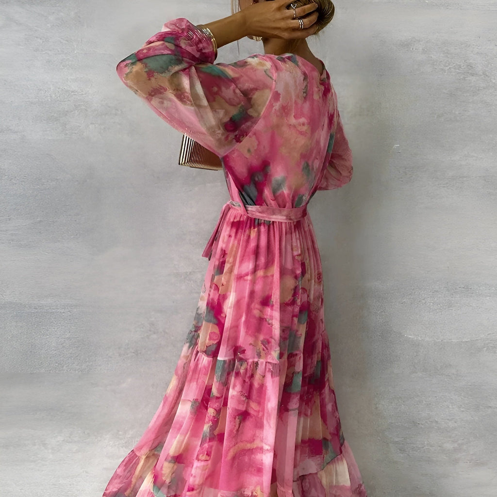 Women's Floral Pleated Autumn Wedding Guest Dress