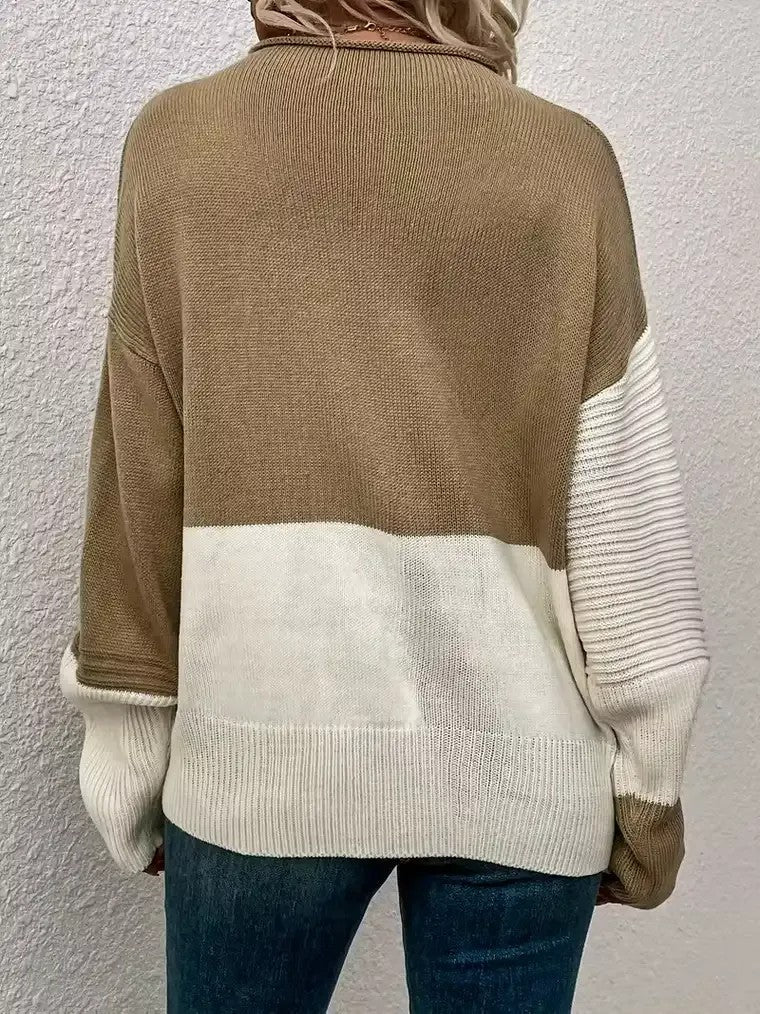 Women's Colour Block Long Sleeve Jumper with Ribbed Texture