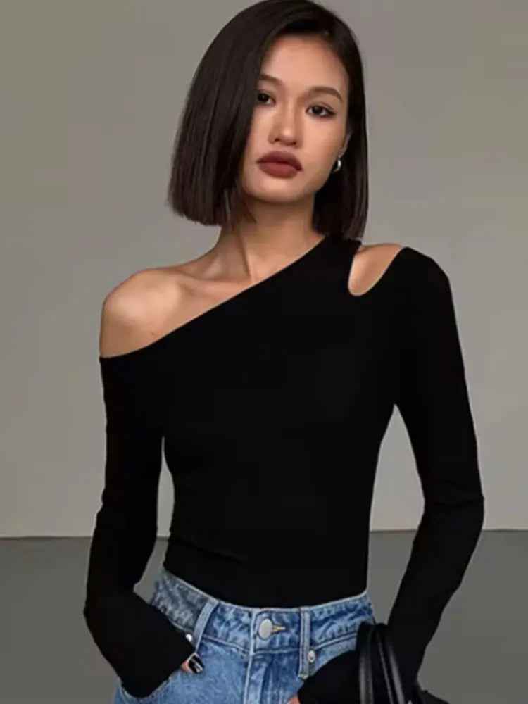 Women's Long Sleeve Off-The-Shoulder Top with Slim Fit