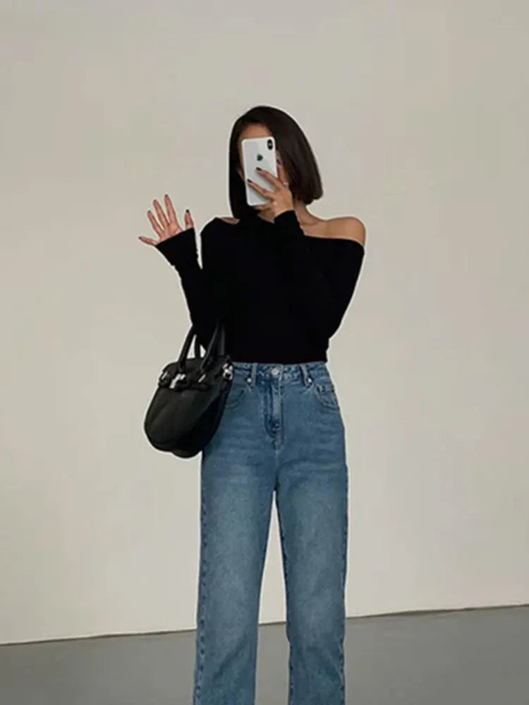 Women's Long Sleeve Off-The-Shoulder Top with Slim Fit