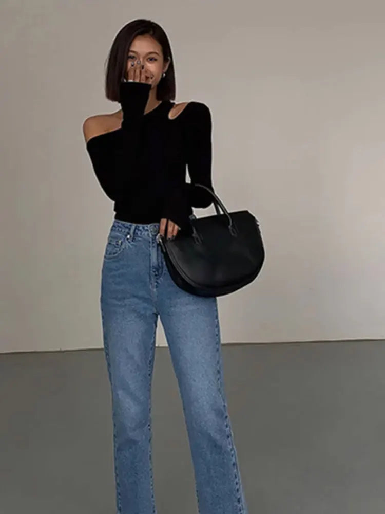 Women's Long Sleeve Off-The-Shoulder Top with Slim Fit