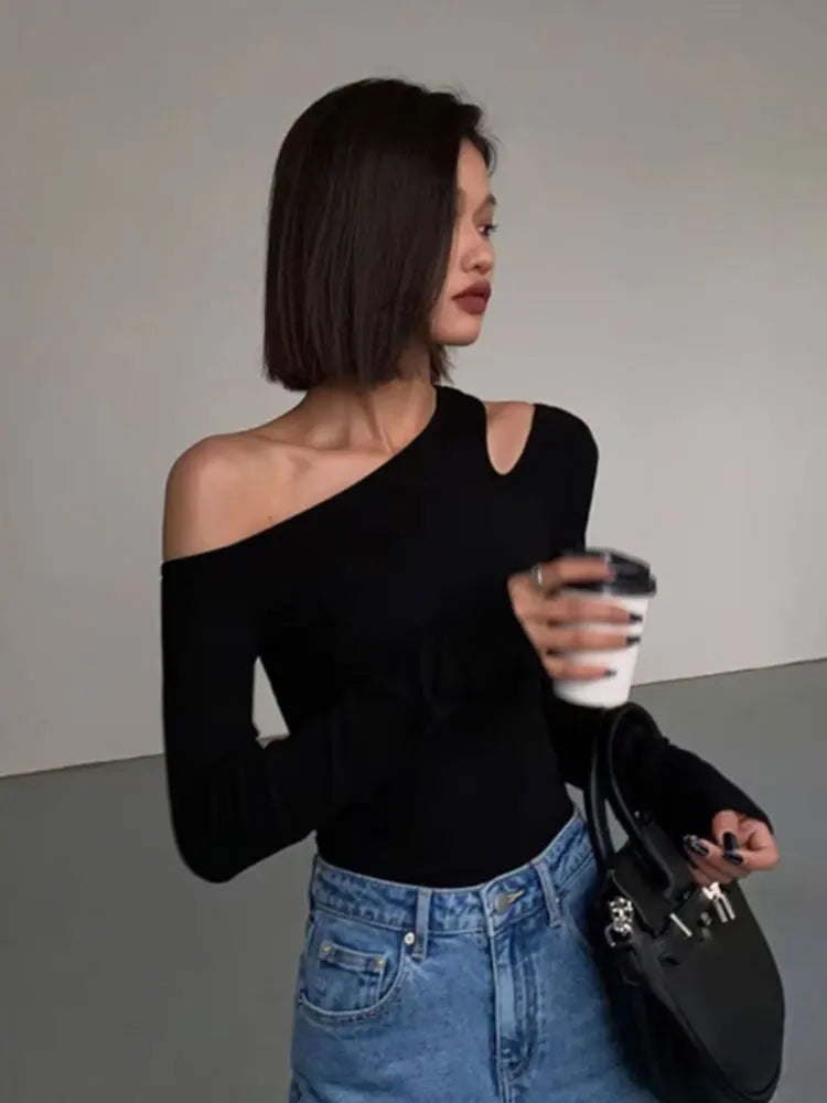 Women's Long Sleeve Off-The-Shoulder Top with Slim Fit